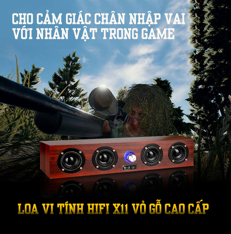 Loa Nghe Nhạc Máy Tính Siêu Trầm X-11 Vỏ Gỗ Cao Cấp + Tặng Tai Nghe Bluetooth Móc Tai Kiểu Dáng Thể Thao S6 Cao Cấp