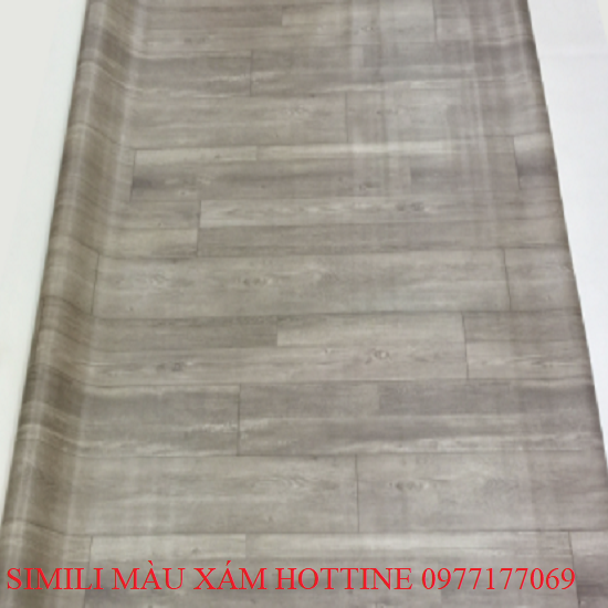 Thảm nhựa Simily giả gỗ màu xám nhạt trải sàn chống thấm nước khổ rộng 1m cắt theo yêu cầu