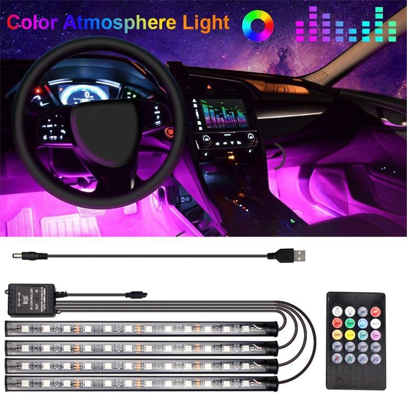 Dây đèn LED 48 bóng trang trí nội thất xe hơi kèm điều khiển từ xa