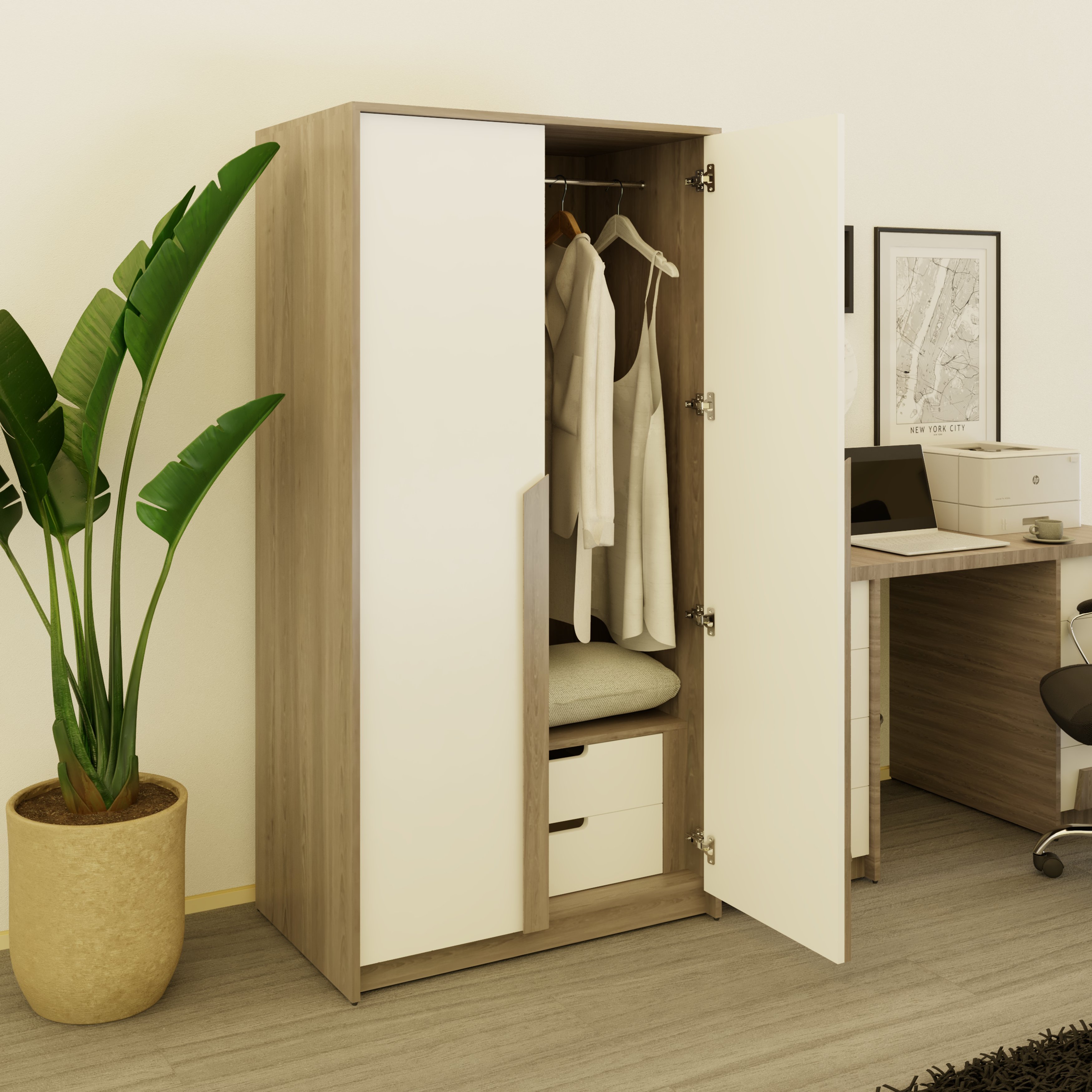 [Happy Home Furniture] PONIX, Tủ quần áo 2 cánh mở, 90cm x 54cm x 176cm ( DxRxC), TCM_113