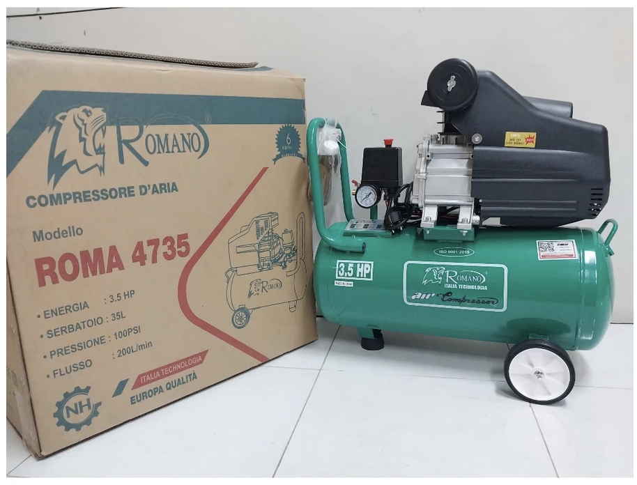 MÁY NÉN KHÍ CÓ DẦU 3.5HP 35L ROMANO RM-4735 (PISTON 47 NẠP HƠI NHANH)- HÀNG CHÍNH HÃNG