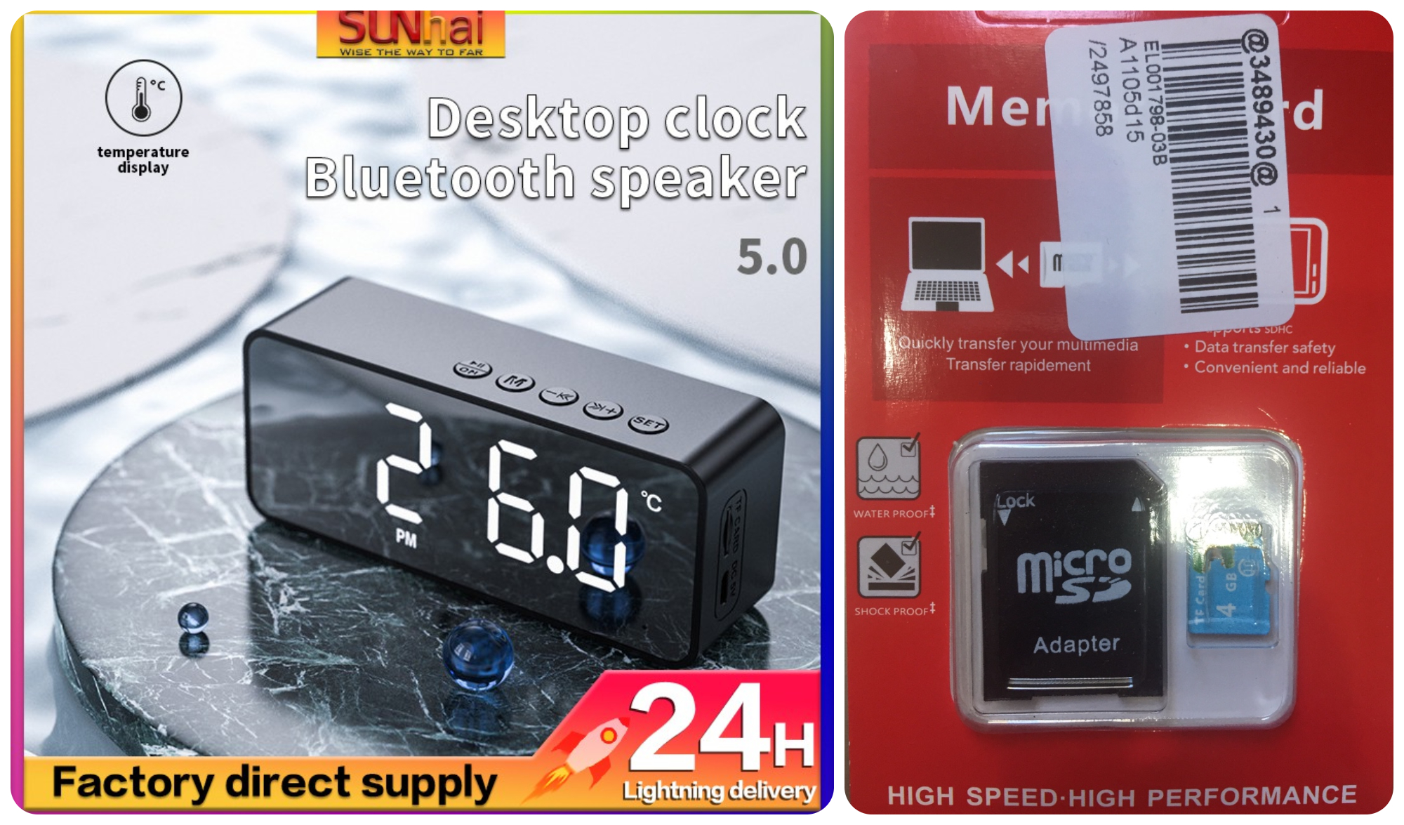 Loa Bluetooth G50 mặt kính kiêm đồng hồ báo thức, đo nhiệt độ kèm thẻ nhớ 4G Class 10