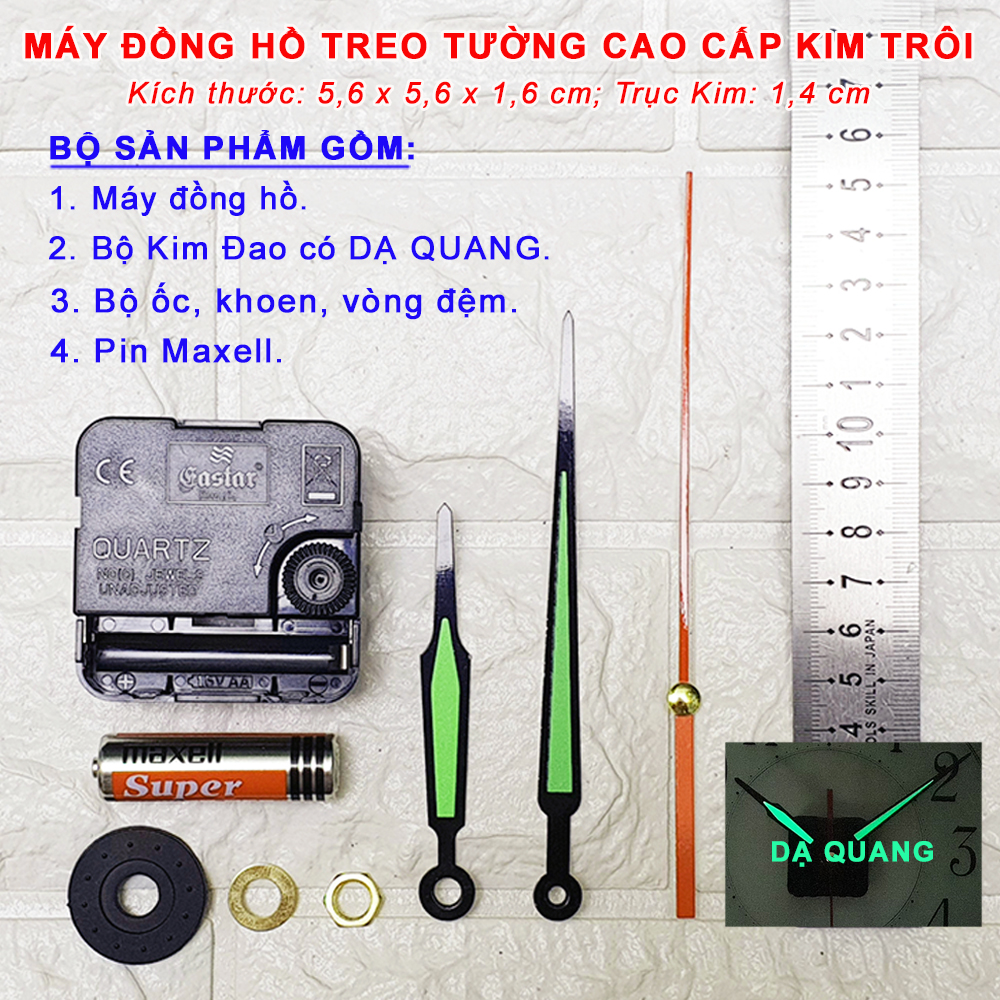 Máy Đồng Hồ Eastar Kim Trôi Độ Chính Xác Cao – Bộ Kim Đao thân Kim màu Đen có phủ Dạ Quang màu Xanh – Kèm theo Pin Maxell