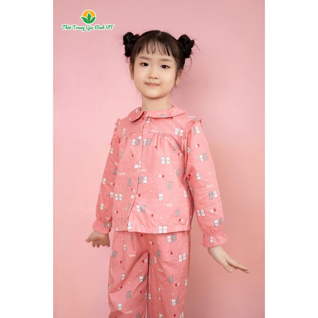 Bộ cotton mặc nhà quần dài, áo dài cổ sen bé gái B70.2105 - Thời Trang Gia Đình VT