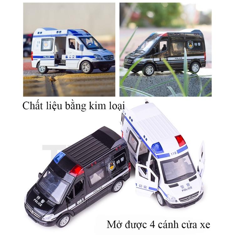 Đồ chơi xe cảnh sát có nhạc và đèn chạy cót mở được tất cả các cảnh cửa hiệu Mercedes Benz