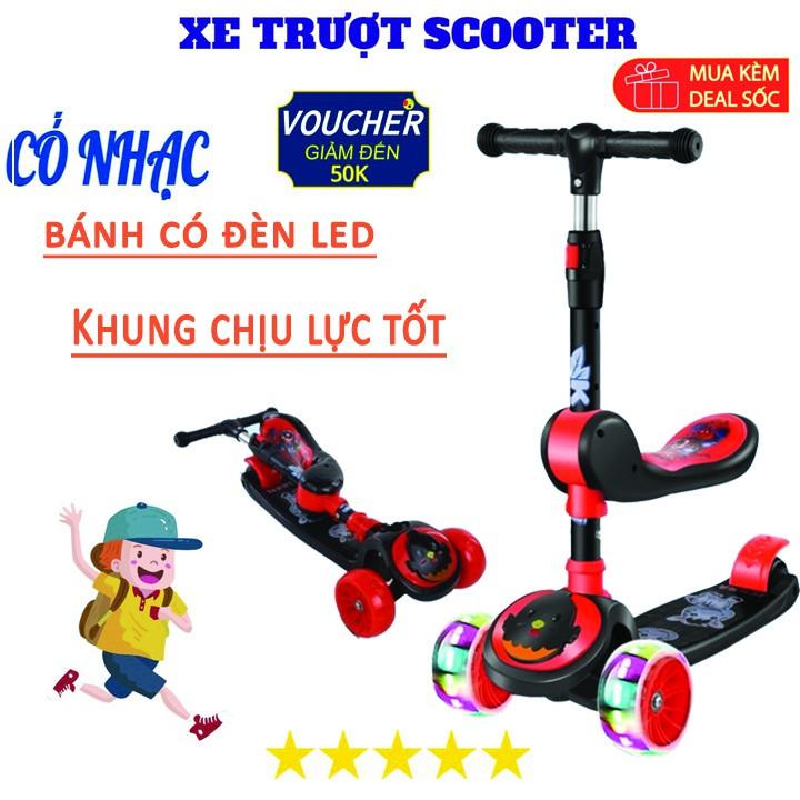 Xe Scooter Cho Bé Đa Năng Gấp Gọn Bánh Có Đèn Led Có Nhạc 3 in 1 Chịu Lực 60KG - Xe Trượt Scooter từ 12 tháng