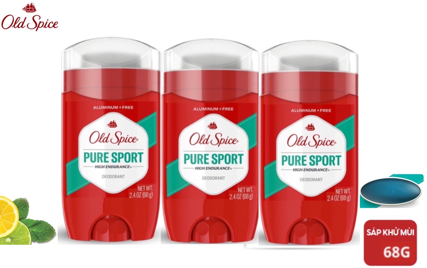 Combo 3 Sáp khử mùi cơ thể Old Spice Pure Sport 68g