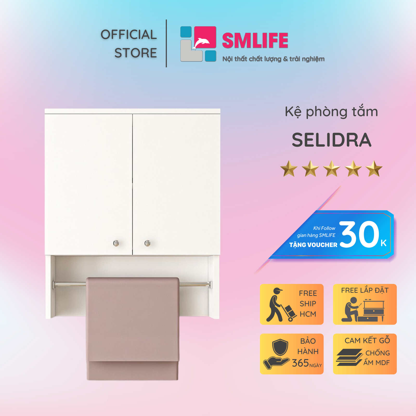 Tủ phòng tắm gỗ hiện đại SMLIFE Selidra | Gỗ MDF dày 17mm chống ẩm | D60xR17xC72cm