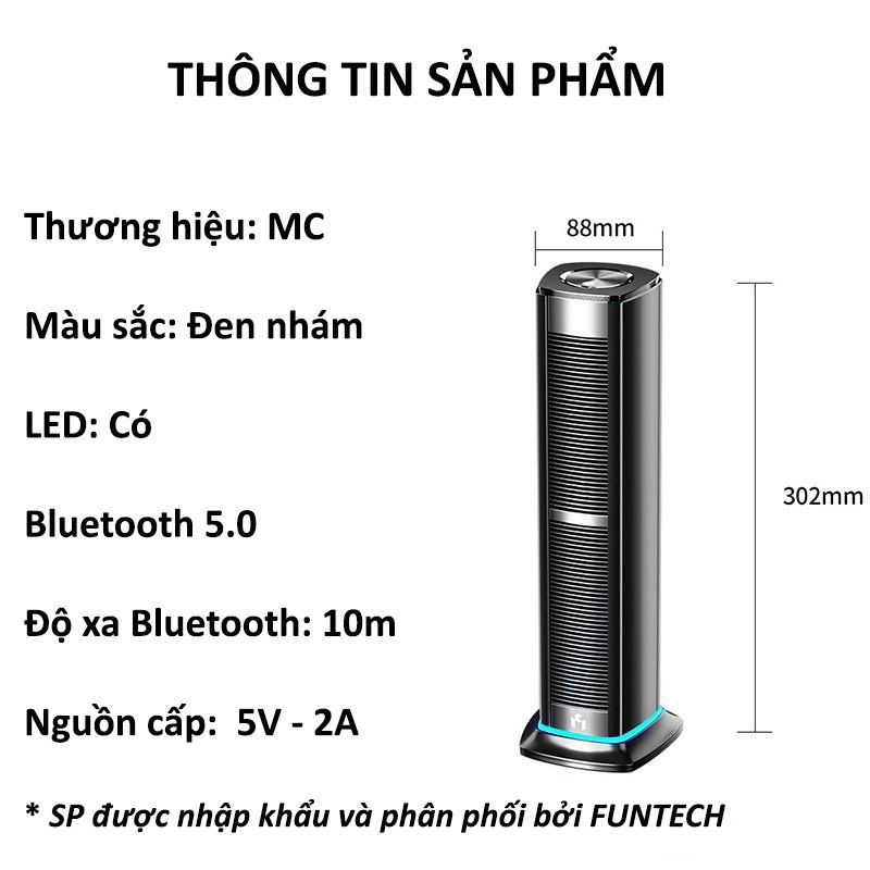 Loa Bluetooth Đứng Tiết Kiệm Không Gian, Kết Nối Có Dây, Âm Thanh Siêu Trầm - Hàng Chính Hãng