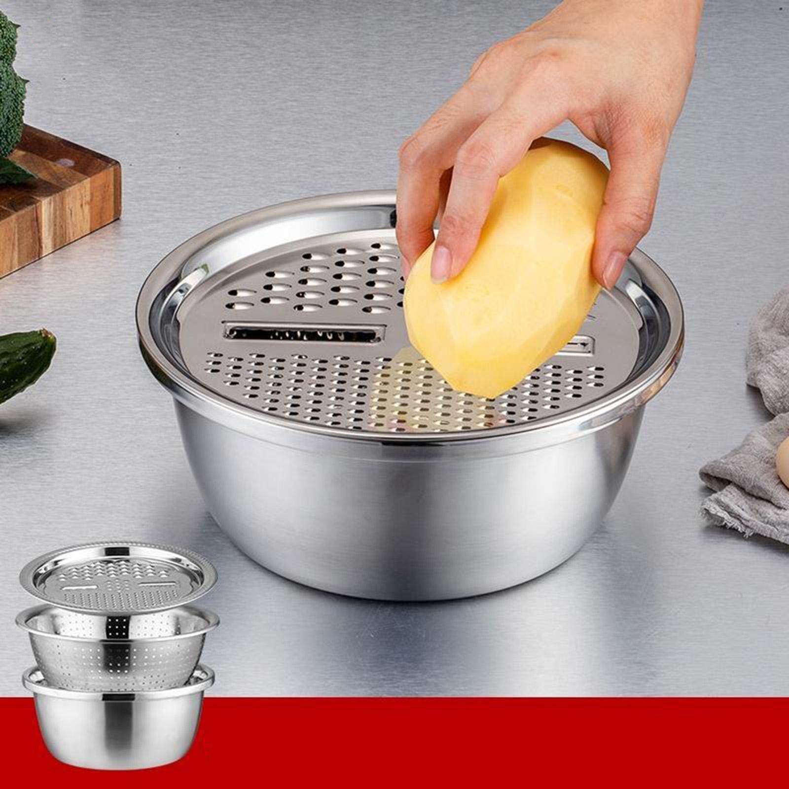 2 Set Stainless Steel Basin Kitchen Colander Grater Salad Maker Bowl