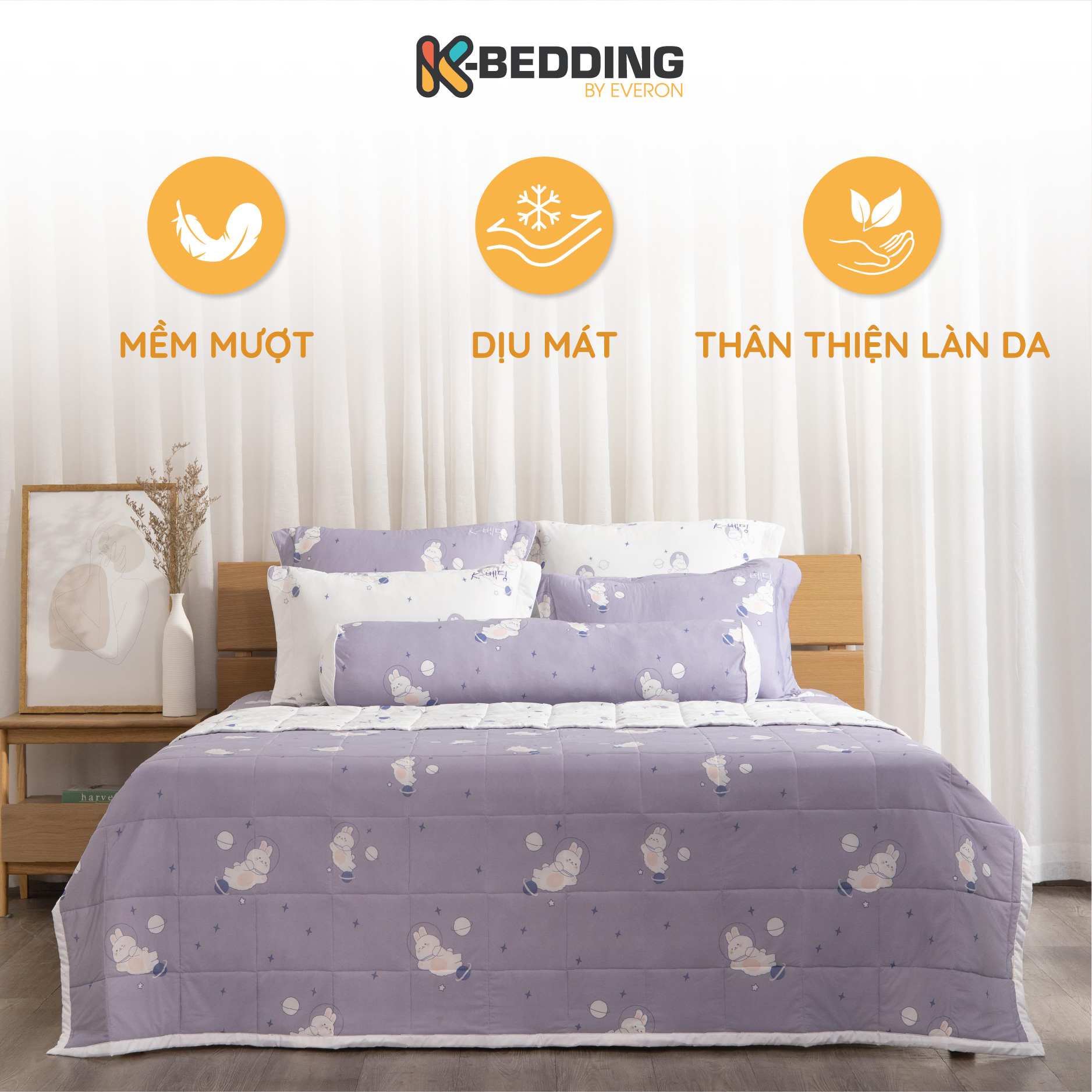 Ga chần bông K-Bedding by Everon chất vải Cool Flex (thun lạnh) mềm mát bộ 4 món, không bao gồm chăn KCSP (401&402)