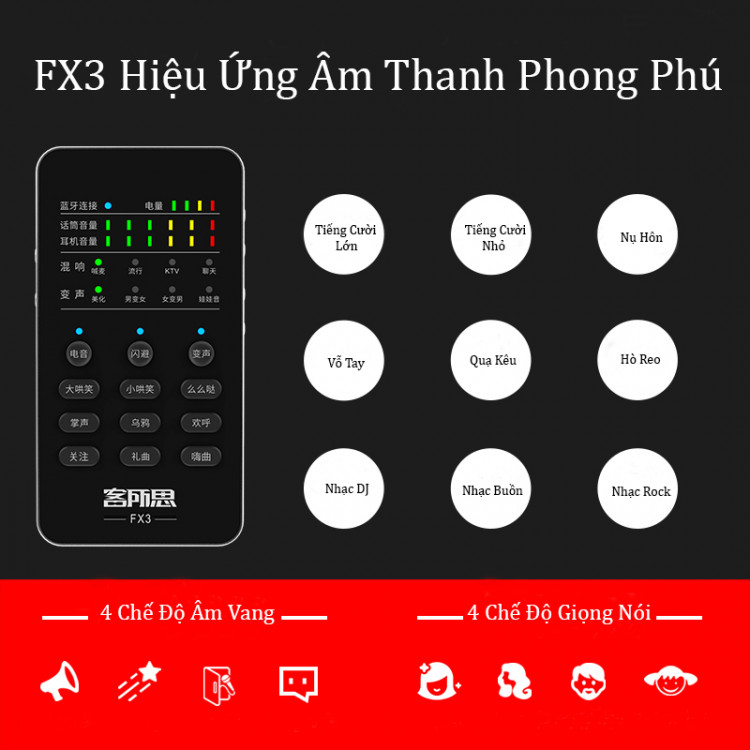 Sound Card Âm Thanh Hát Karaoke Mobile Bluetooth XOX FX3 - Hàng Chính Hãng