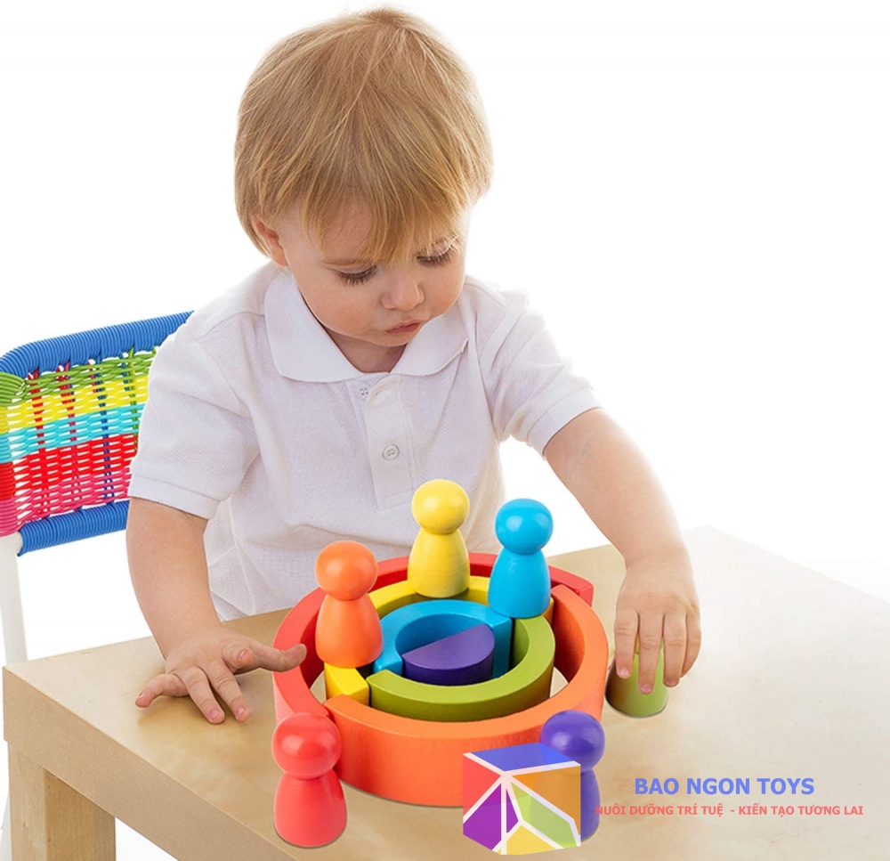 BỘ ĐỒ CHƠI 6 CẦU VỒNG VÀ 6 NGƯỜI GỖ MONTESSORI CHO BÉ, GIÚP BÉ PHÁT HUY TRÍ TƯỞNG TƯỢNG VÀ HỌC VỀ MÀU SẮC