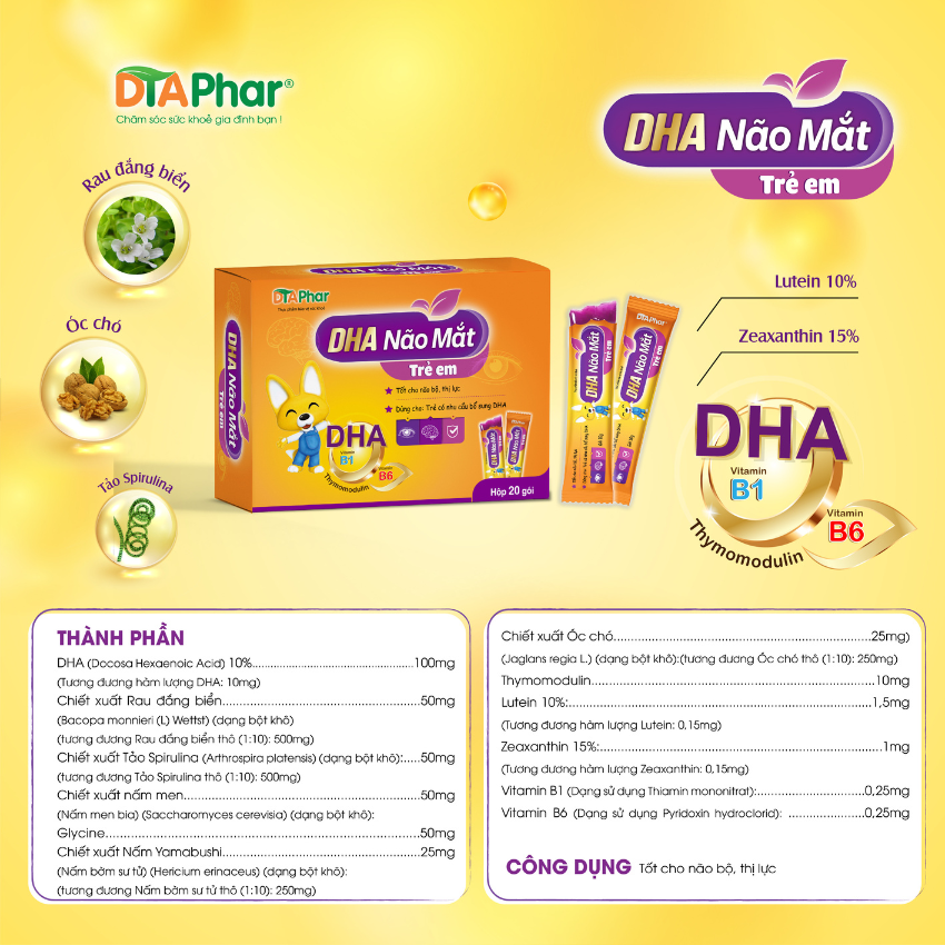 Thạch ăn trẻ em DHA Não Mắt Hỗ trợ tăng đề kháng tốt cho não và mắt Hộp 20 gói Tâm An Pharma