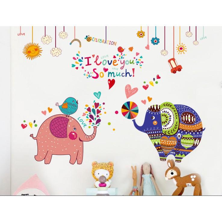 Decal dán tường hai chú voi