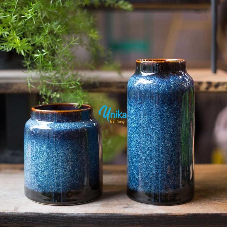 Lọ hoa S2 Men Xanh Hỏa Biến - Gốm sứ cao cấp Bát Tràng
