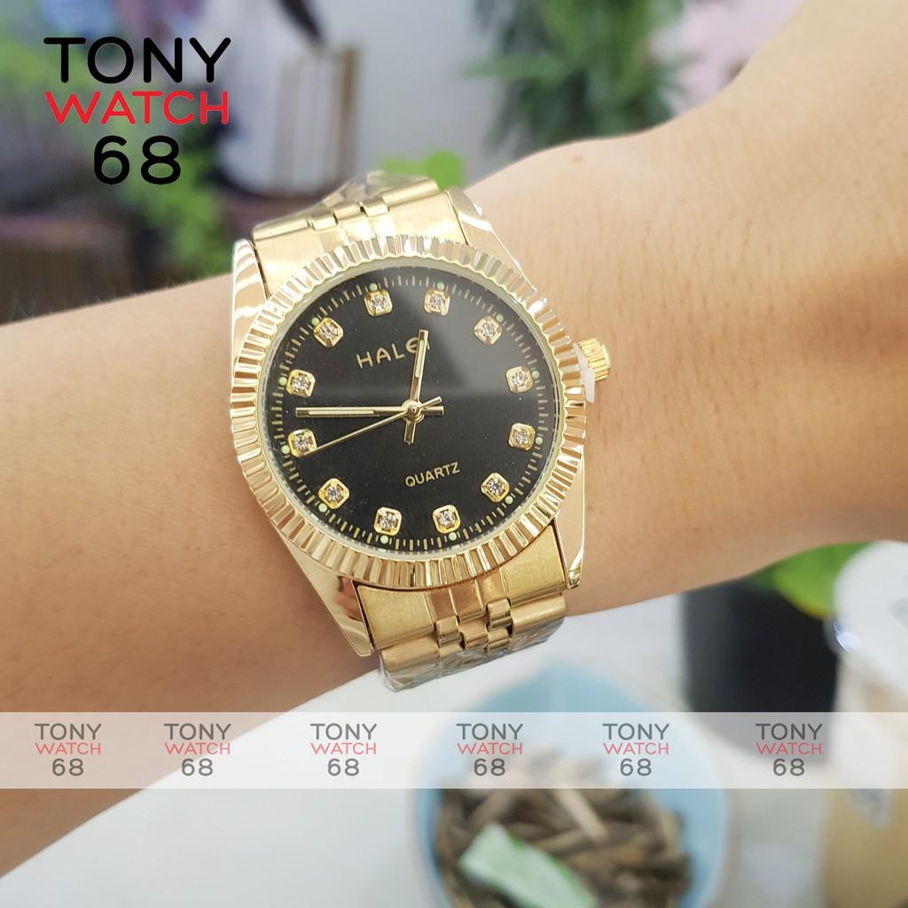 Đồng hồ nam Halei mặt tròn dây kim loại vàng chính hãng Tony Watch 68