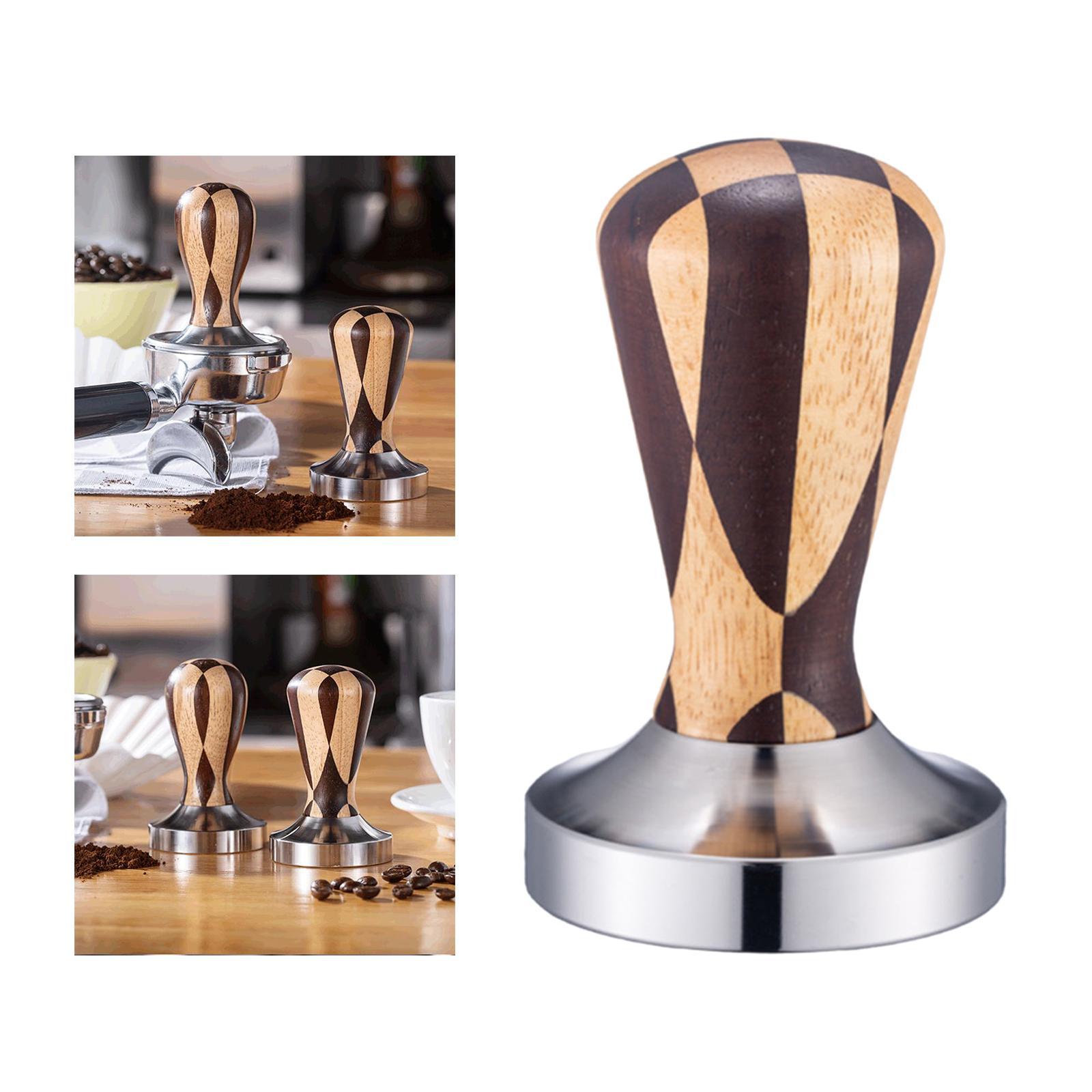 Espresso Coffee Tamper Solid Wood Handle Flat Base for Espresso Maker Barista Tools