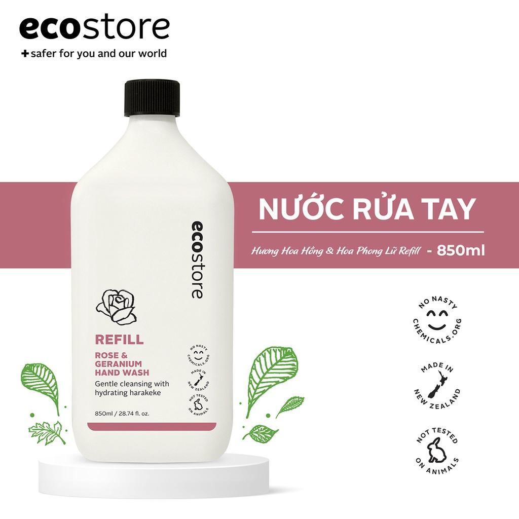 Ecostore Nước rửa tay hương hoa hồng và hoa phong lữ gốc thực vật refill 850ml (Rose &amp; Geranium Hand Wash