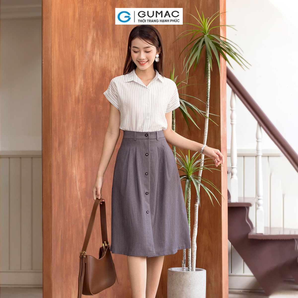 Áo sơ mi nữ tay liền vải xô mềm mát thời trang GUMAC AD06064