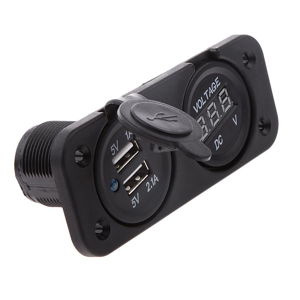 Marine Boat Car RV Voltmeter Dual USB Port 12V/24V Power Socket 2 Hole Panel