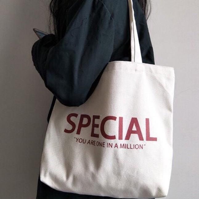 Túi tote vải canvas special có khóa - Túi tote ulzzang - Túi đeo vai in chữ basic