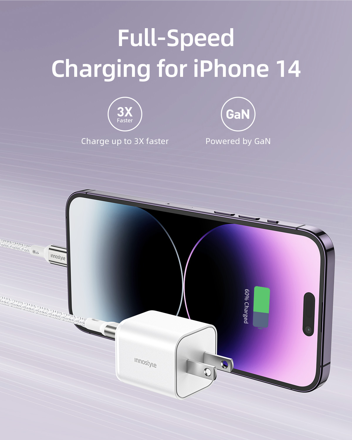 SẠC NHANH DÀNH CHO IPHONE 14 I 13 I 12 INNOSTYLE MINICUBE GAN II PD/PPS 35W 2 CỔNG - Cam Kết Tốc Độ Sạc cho các dòng máy - Hàng Chính Hãng