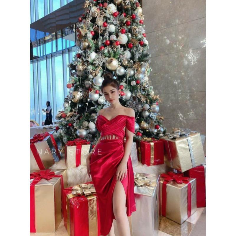 Đầm body bẹt vai xếp ly sexy