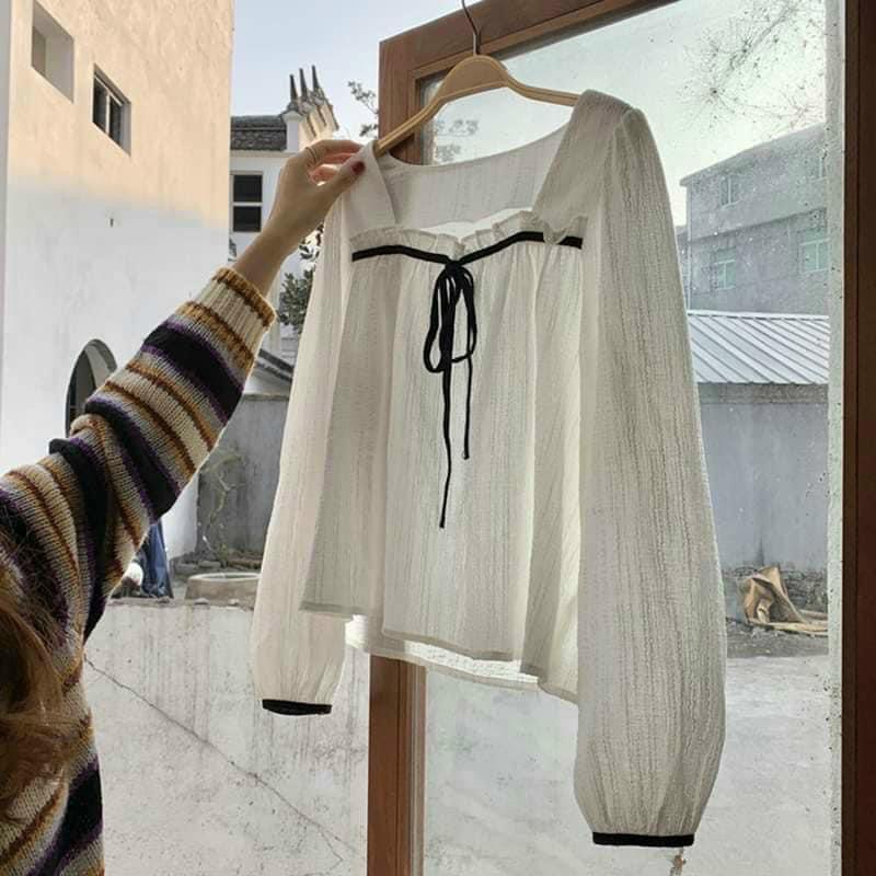 Áo sơ mi babydoll cổ vuông quảng châu