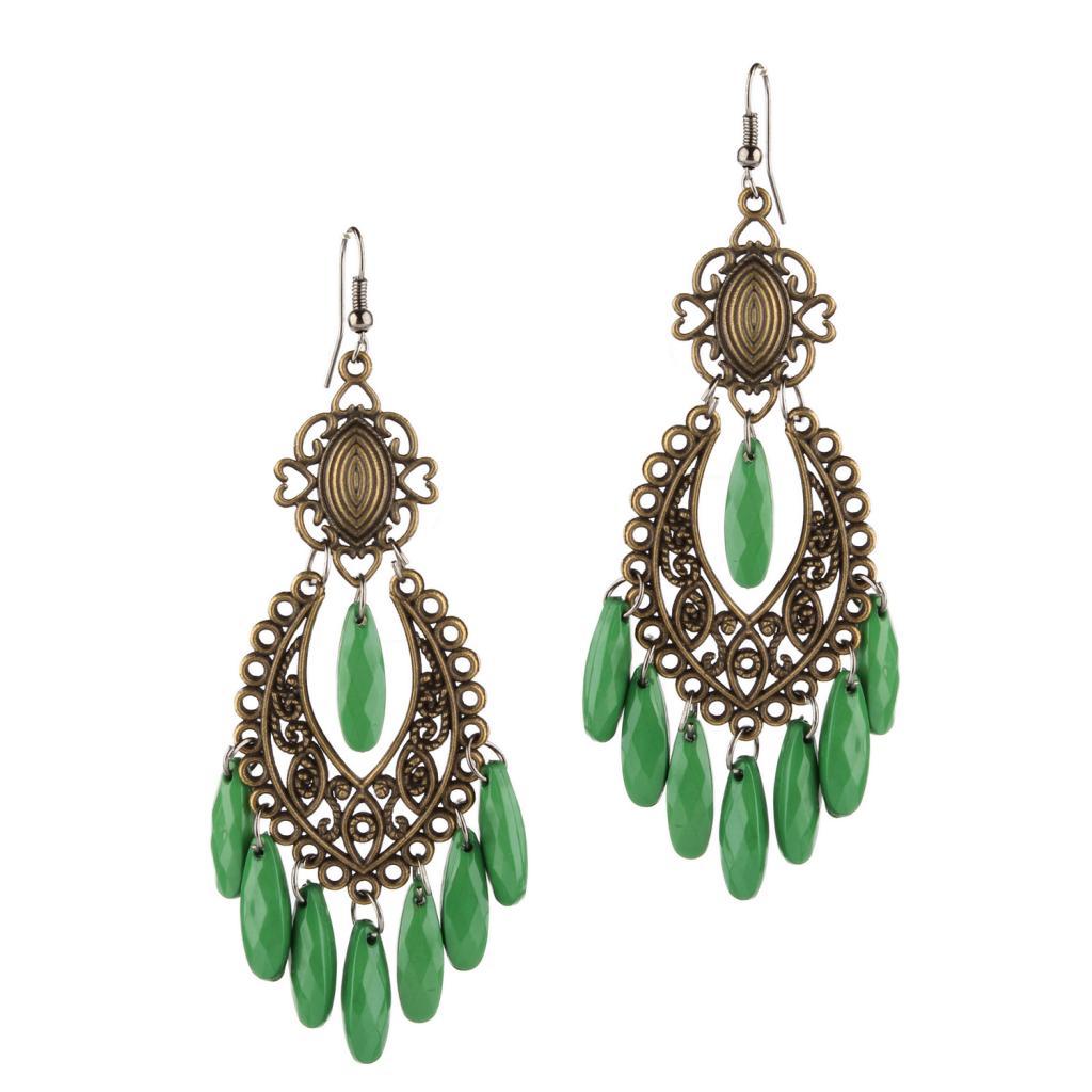 Women Behomia Hollow Flower Alloy Hook Style Earringd Ethnic Odd Beads Dangle Long Tassel Fringe Earrings