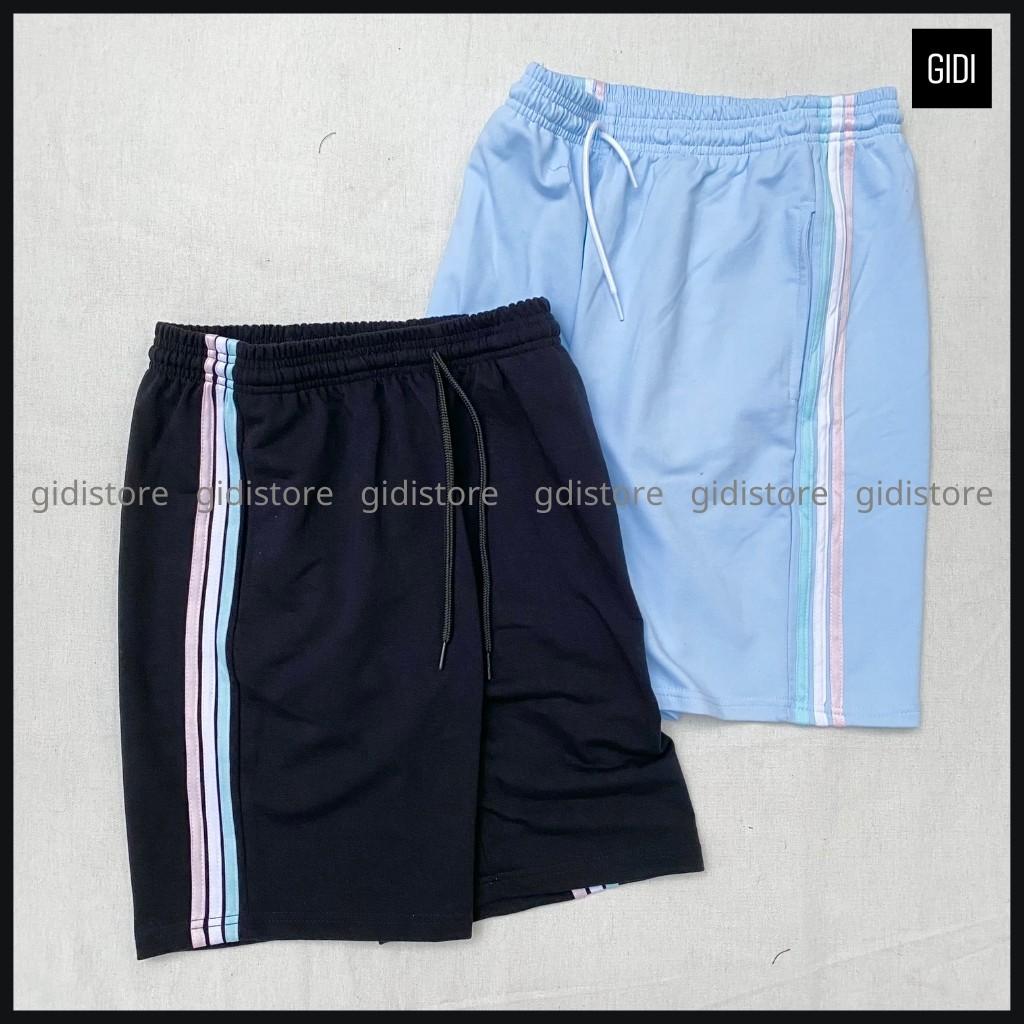 Quần Short thun Nam Nữ Unisex RIO phối 3 sọc - quần đùi ngắn ống suông