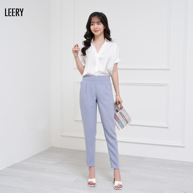 Quần tây nữ công sở quần baggy lưng cao ống đứng thiết kế lưng thun cao cấp màu Đen Xanh Be Ghi Hồng QD-16