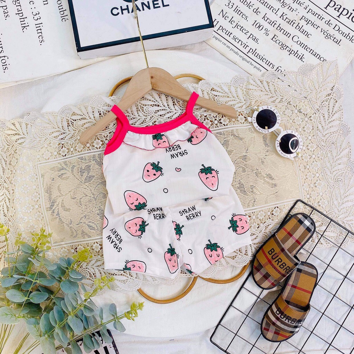 Bộ thun lạnh 2 dây cho bé gái size nhí 6-18kg