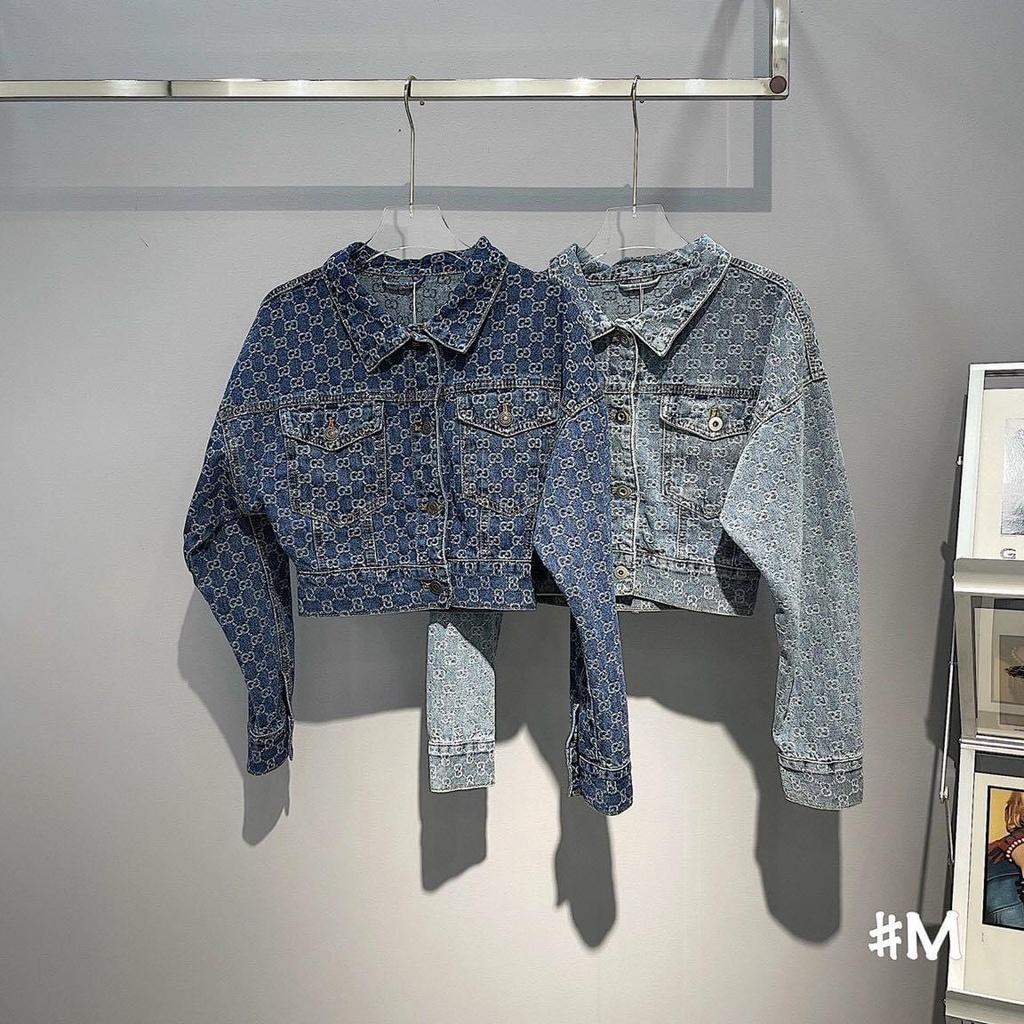Áo Khoác Jeans bò dáng croptop in nổi