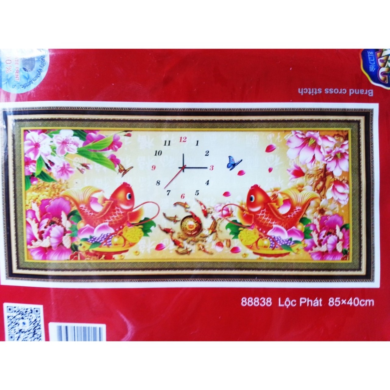 Tranh thêu chữ thập Lộc phát đồng hồ 85x40cm - chưa thêu