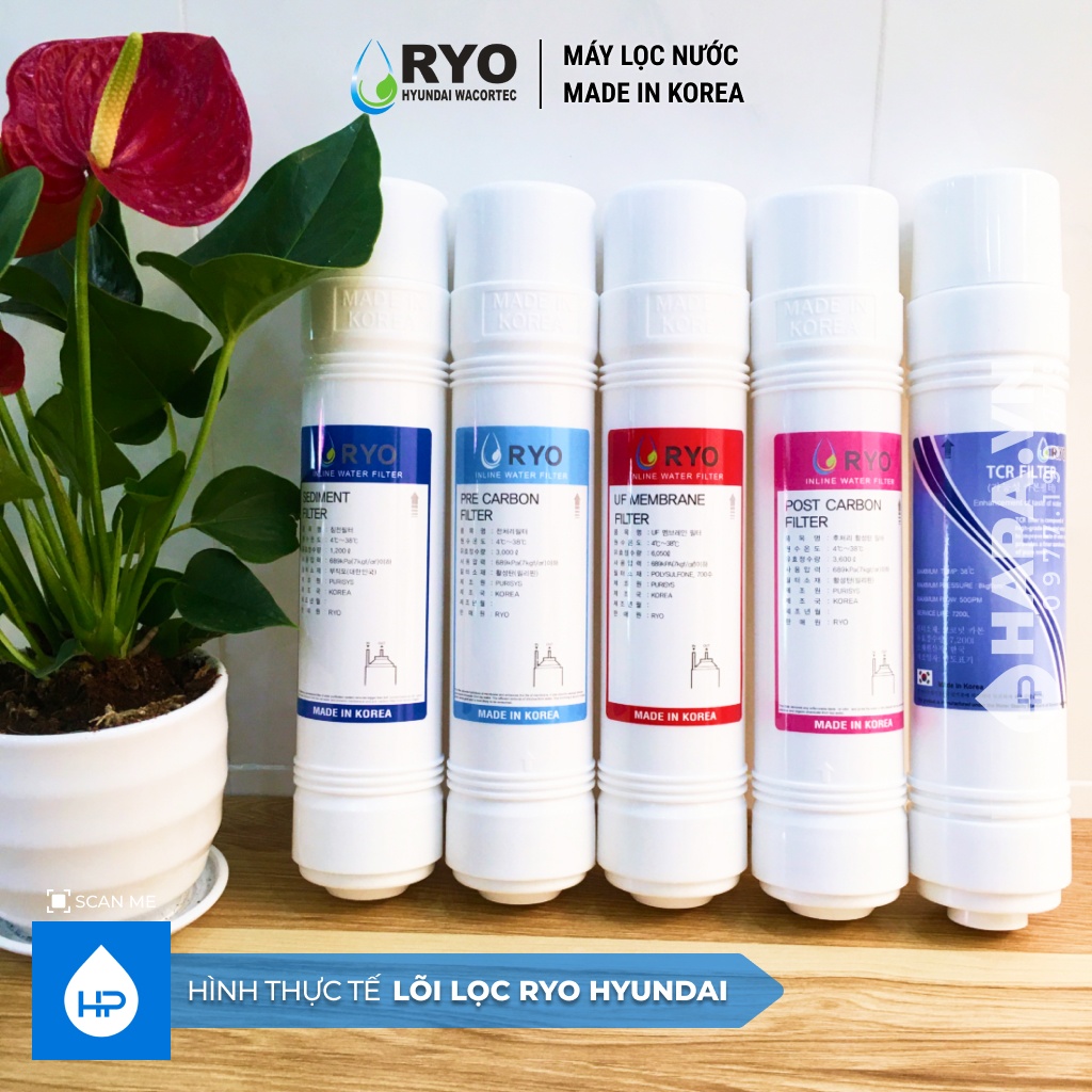 Bộ 5 Lõi Lọc Nước RYO HYUNDAI RP100S, Sediment, Pre-Carbon, UF Membrane Filter, Post Carbon, TCR Filter. Nhập Khẩu Hàn Quốc - Hàng Chính Hãng.