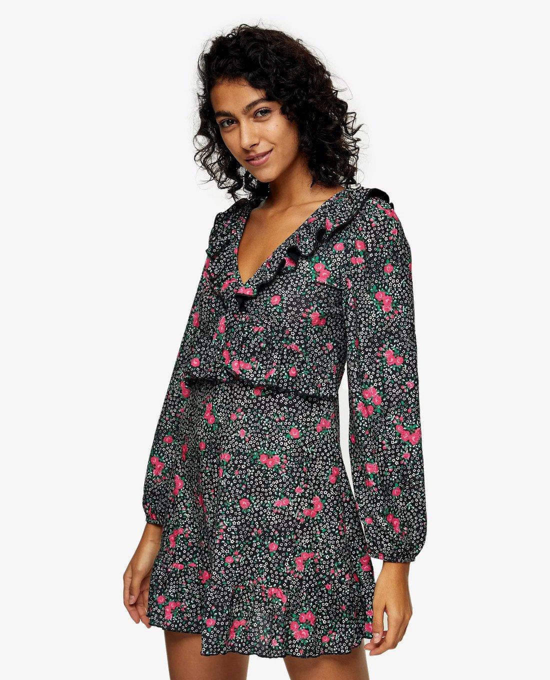 TOPSHOP - Đầm mini cổ V tay dài Double Jersey Tea 10J14TMUL
