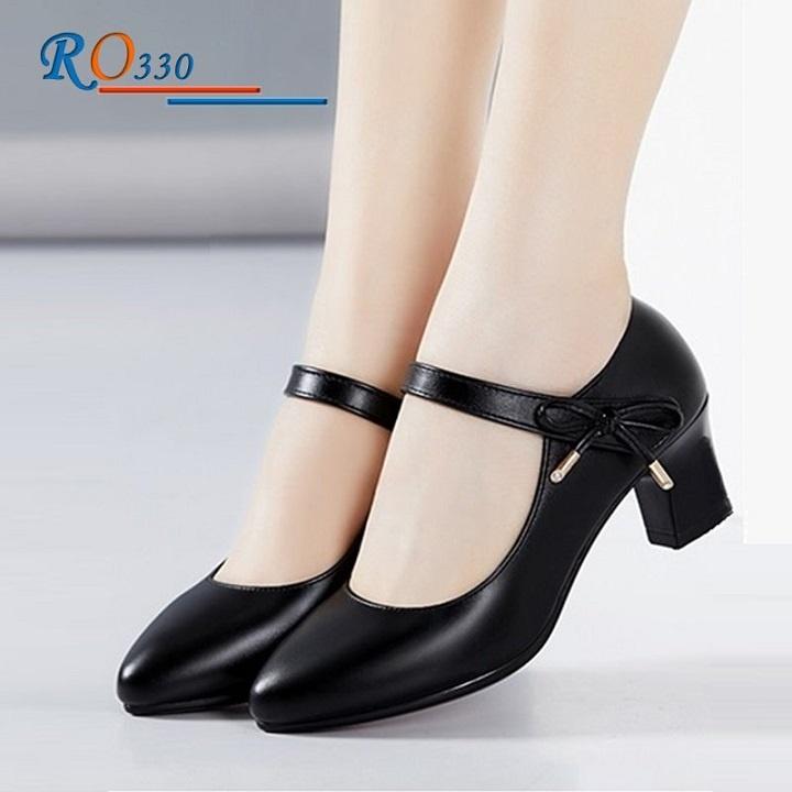 Giày sandal nữ cao gót 5 phân ba màu đen đỏ kem hàng hiệu rosata ro330