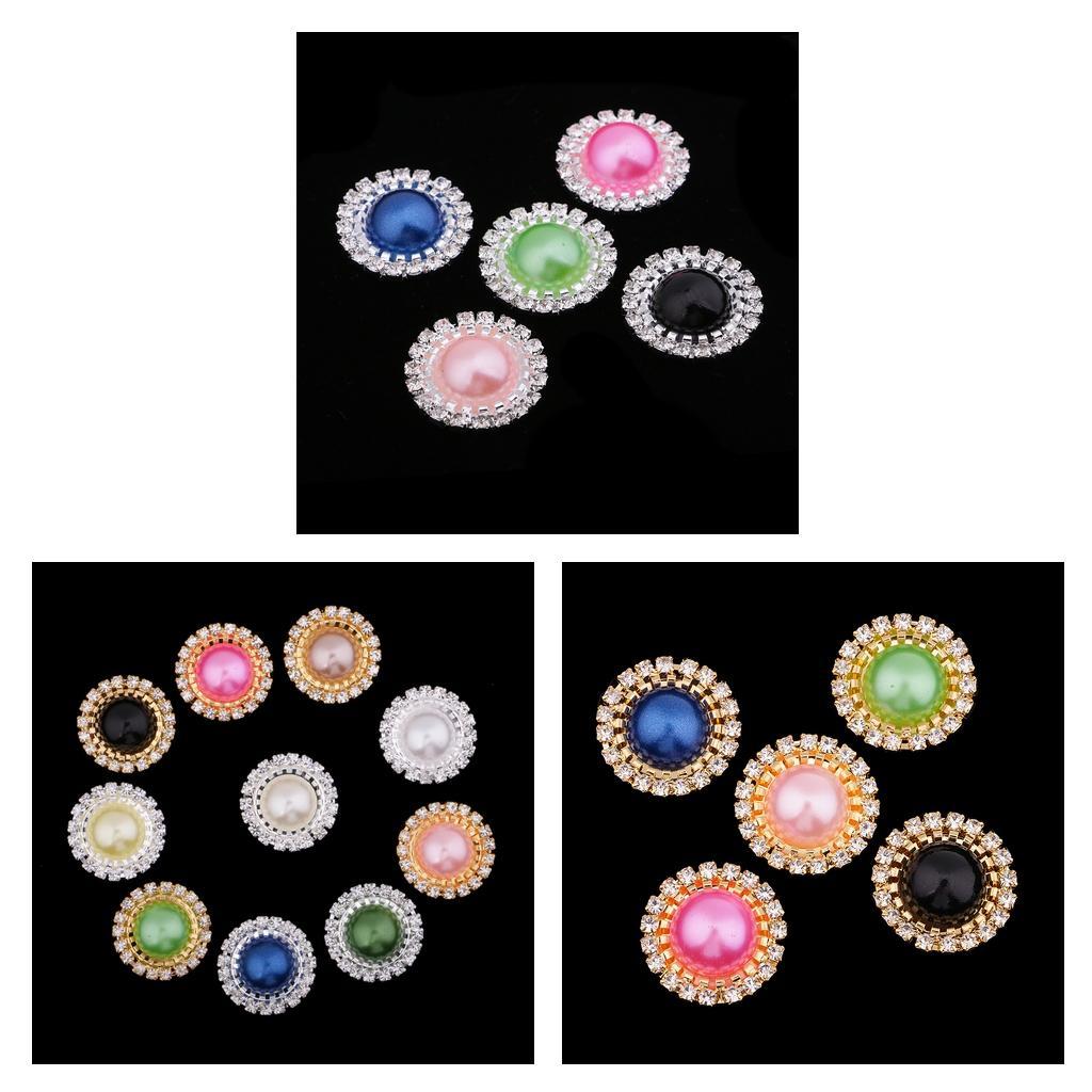 Faux Pearls Embellishment Rhinestone Buttons Flatback DIY Accs