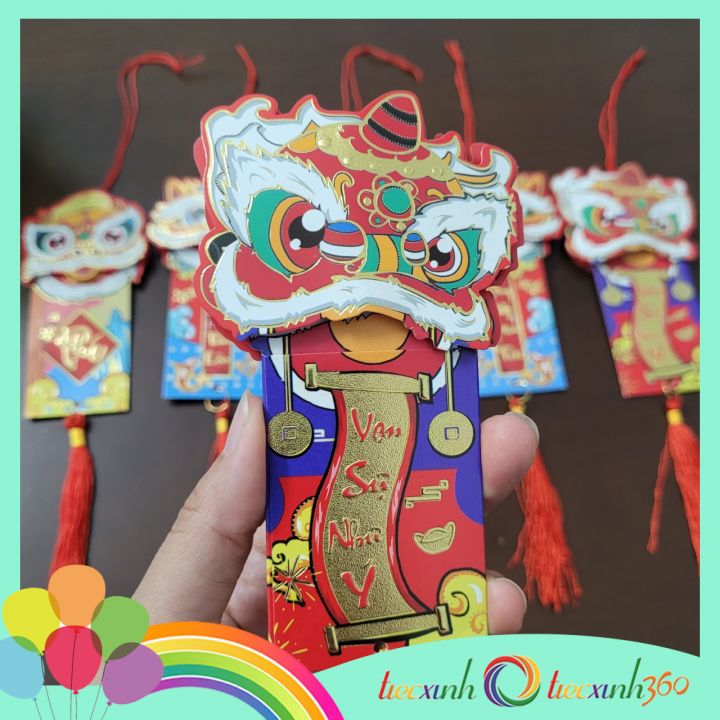Set 6 lân giấy chúc Tết 2 mặt trang trí năm mới