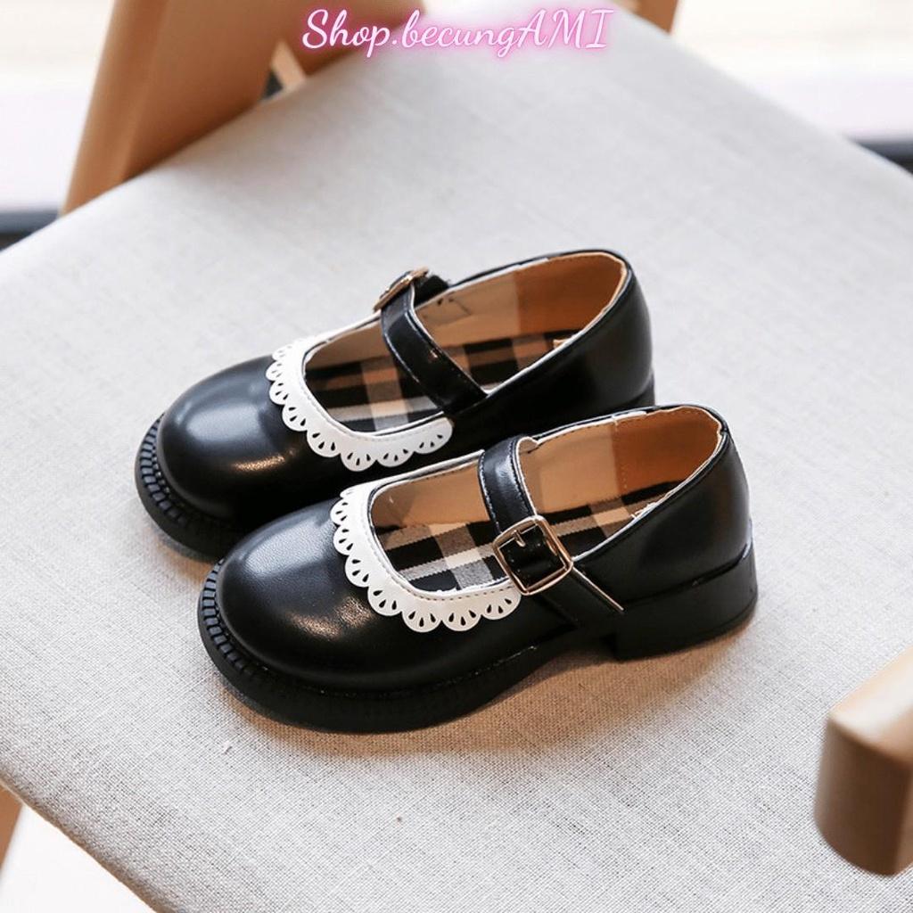 Giày búp bê bé gái Lolita phong cách tiểu thư Hàn Quốc màu Đen Trắng size 22-36 - Giầy trẻ em gái dễ thương