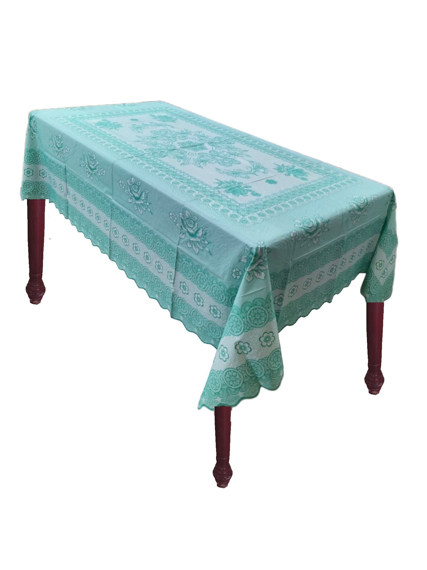 Khăn trải bàn PAULEE - 856B (150cm x 228cm) hoa văn xanh ngọc