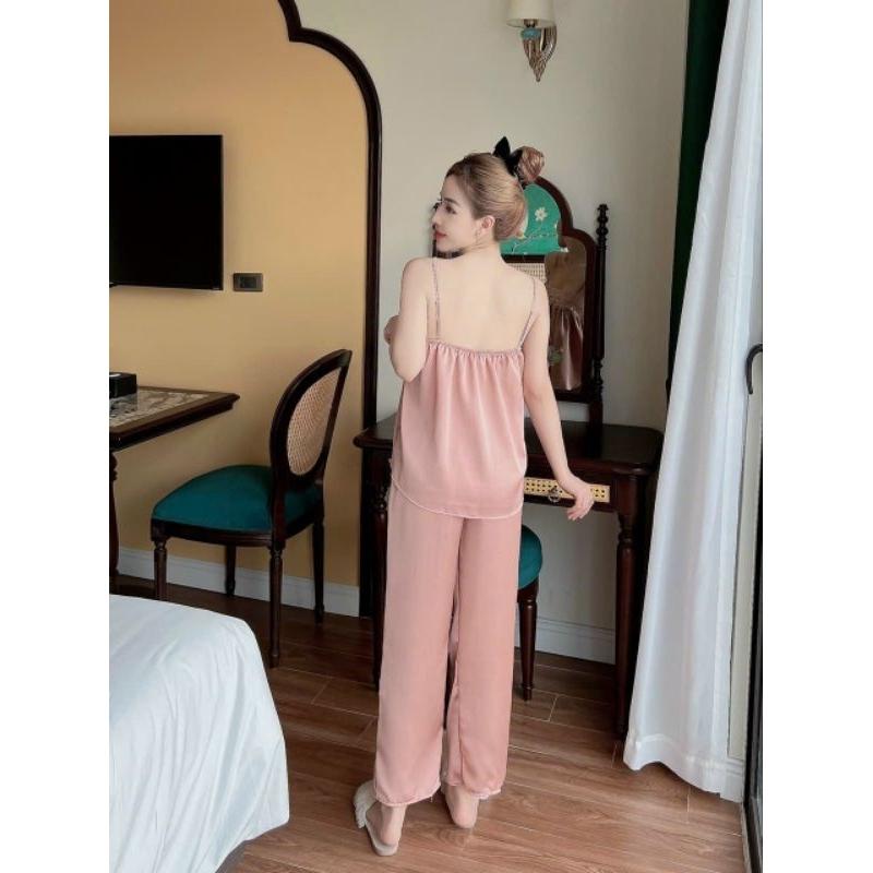 Set dài áo 2 dây phối ren mặc nhà , siêu xinh , siêu kute Annshop M0013