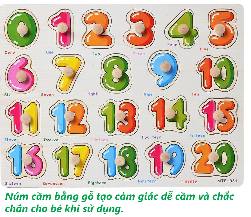 Bảng ghép hình côn trùng, chữ cái, chữ số núm gỗ