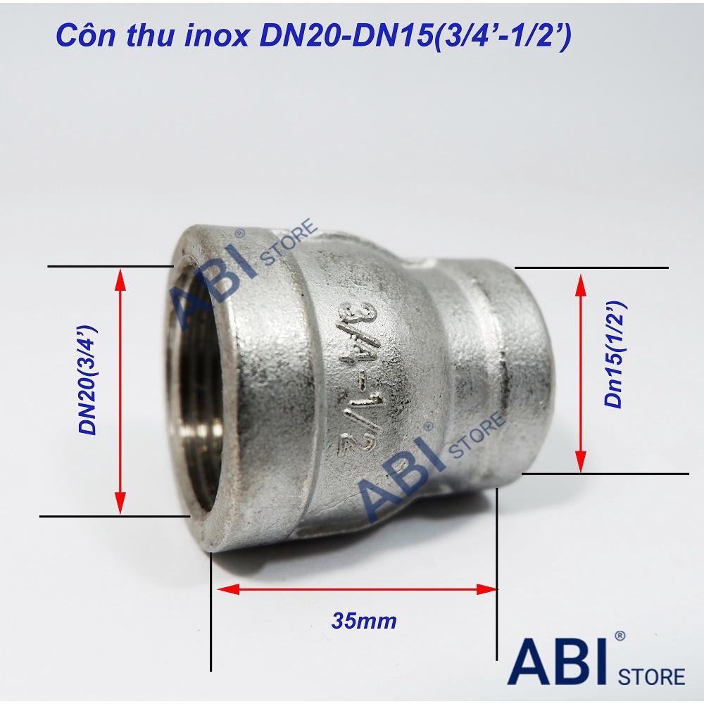 Côn thu 27/21 inox đúc dn20 về dn15( bầu giảm ren inox, bầu nối giảm ren 3/4'' - 1/2'' )