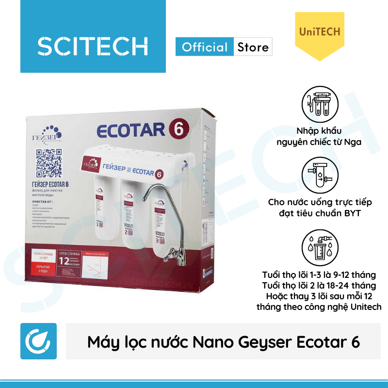 Máy lọc nước Nano Geyser Ecotar 6 kèm bộ đơn lọc thô 10 inch by Scitech - Hàng chính hãng