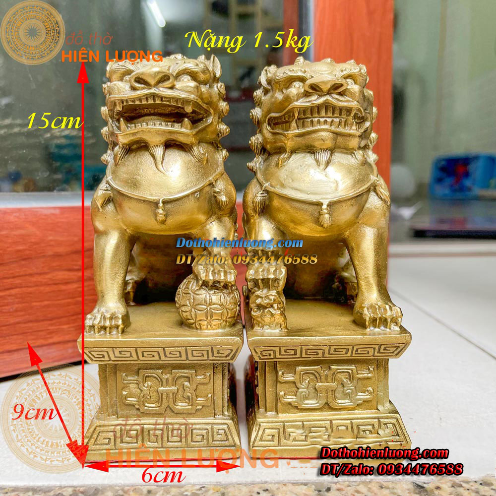 Đôi Nghê Ngồi Bệ Bằng Đồng Vàng Nguyên Chất Cao 15cm, Nặng 1kg Đẹp Tinh Xảo