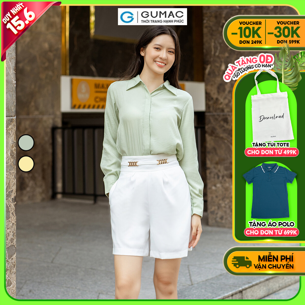 Áo sơ mi nữ tay dài nẹp che nút thanh lịch thời trang GUMAC AD06011