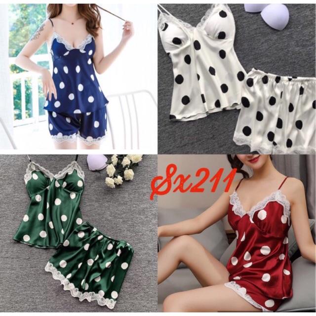 Bộ ngủ lụa satin Quảng Châu Cao Cấp SX211