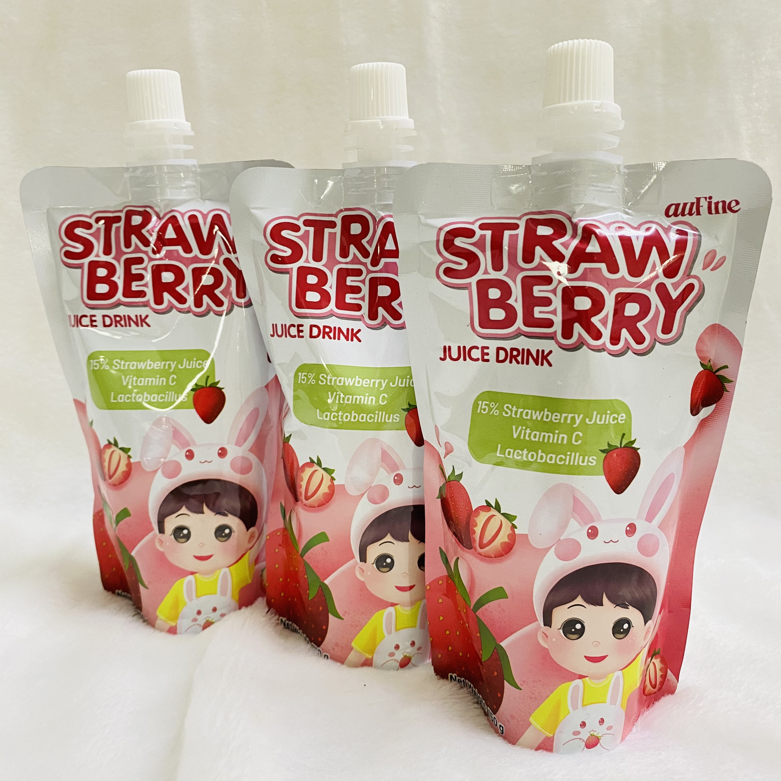 Bộ 3 túi Nước Ép Dâu auFine Strawberry Juice Drink 150ml